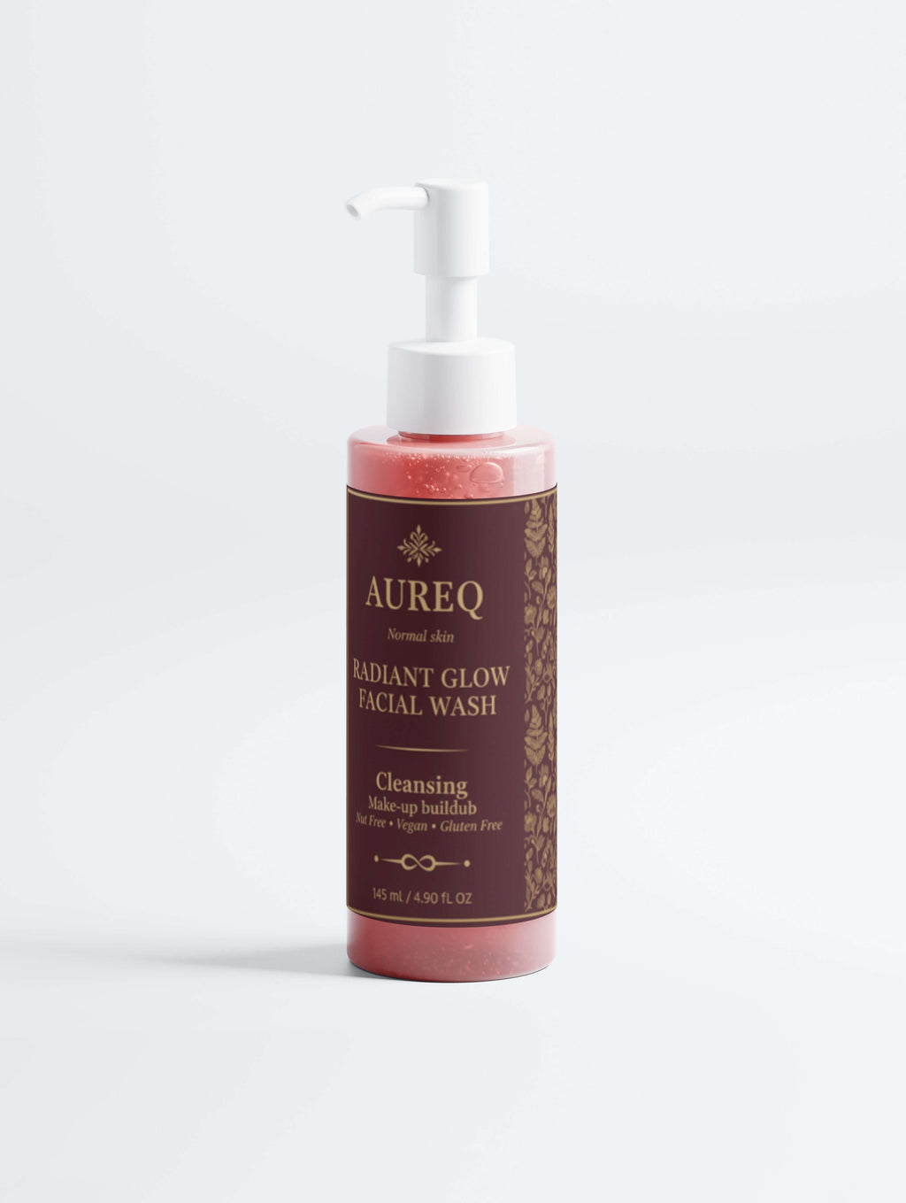 AUREQ Radiant Glow Facial Wash - Refresh & Revitalize Your Skin, gentle facial cleanser in a pump bottle.