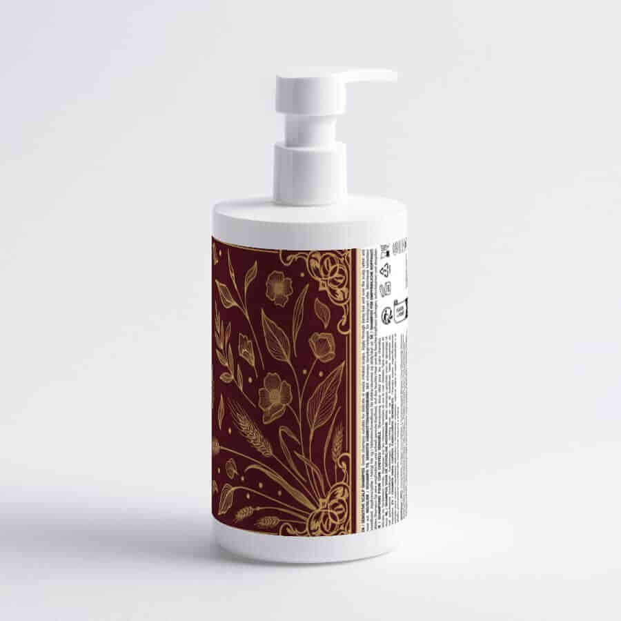 Sensitive Scalp Shampoo in a sleek pump bottle with floral design, perfect for gentle cleansing and soothing dry scalps.