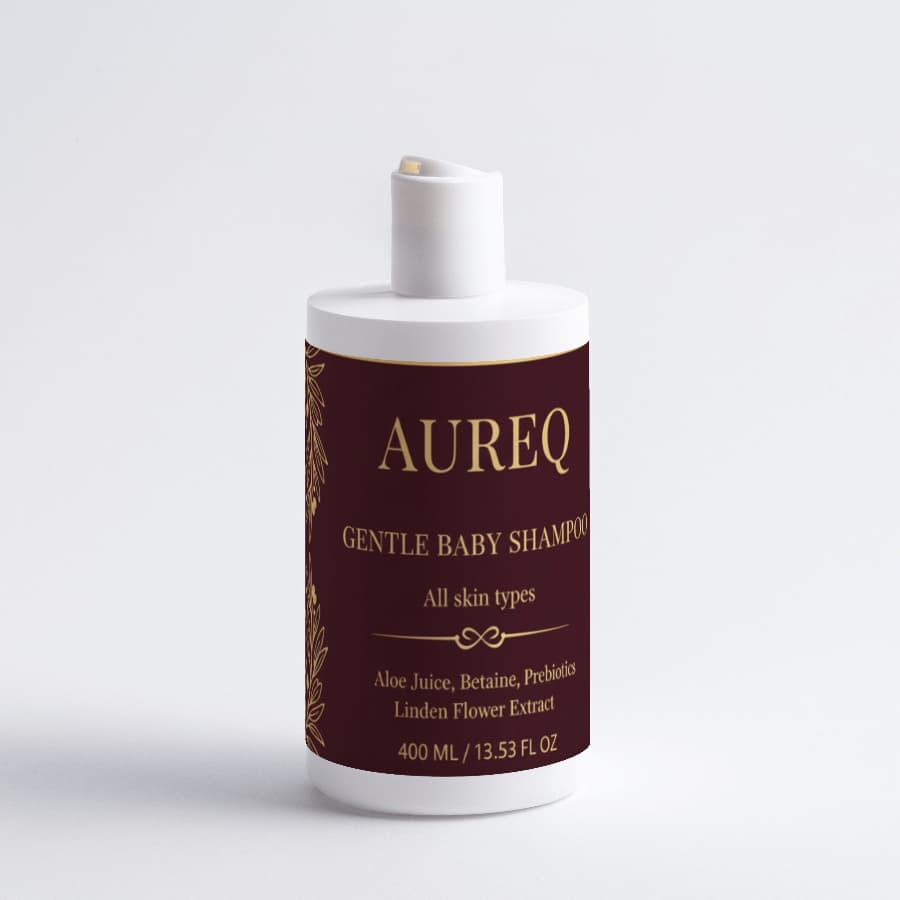 AUREQ Gentle Baby Shampoo - Nurturing Care for Delicate Scalps, 400 ML bottle with natural ingredients.