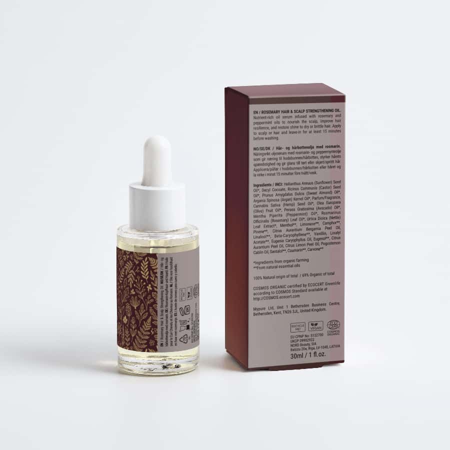 AUREQ Rosemary Hair & Scalp Strengthening Oil bottle with packaging.