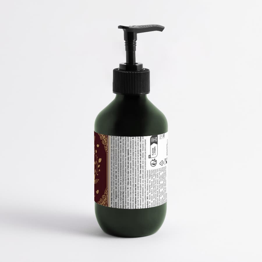 5% Urea + 2% Panthenol Body Cream in a pump bottle for intensive moisturizing and skin care.