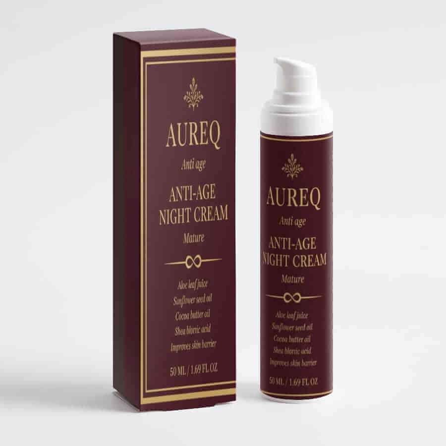 Collagen Anti-Age Night Cream in rich packaging for mature skin, designed to improve skin barrier and moisture overnight.