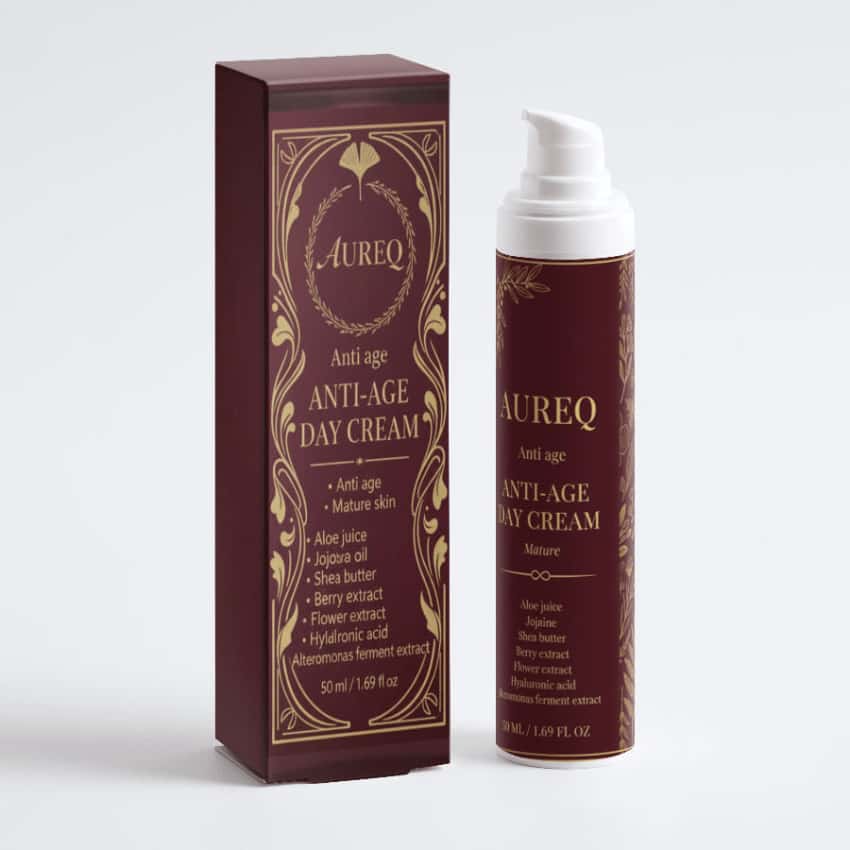 Anti-Age Day Cream in elegant packaging, designed for mature skin with hydrating ingredients.